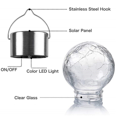 Luz impermeable solar de la bola de la luz agrietada decorativa al aire libre de la bola de cristal con la manija