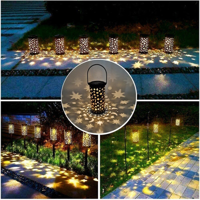 Linternas solares del hueco del hierro para la decoración ligera retra IP66 de la trayectoria de la terraza de la luna exterior de la estrella