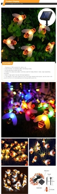 Blanco caliente impermeable al aire libre de 20LED Honey Bee Solar String Lights para las decoraciones del jardín