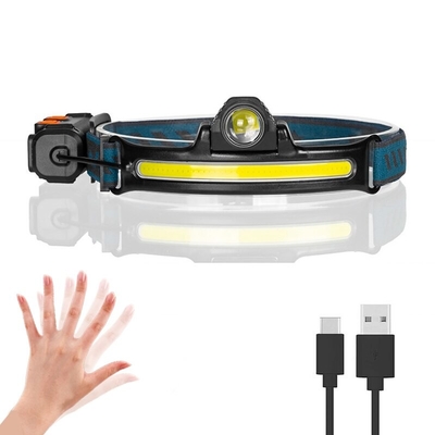 Linterna frontal de inducción recargable por USB, linterna frontal LED COB con Zoom, batería integrada, linterna multifunción, 6 modos, linterna frontal